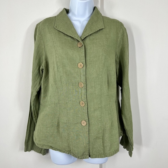 FLAX Button down with stitching accents, Oversized Buttons S, Coastal sage - Picture 9 of 16